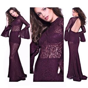 JOVANI Plum Opaque Stretch Lace Dress #58375 NWT